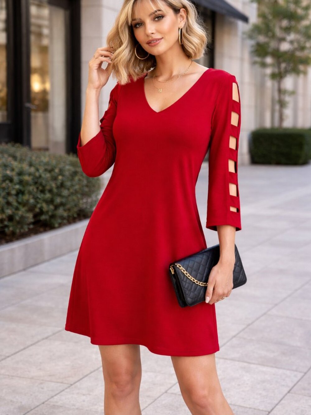 Como Black RED Shift Dress 2X Cutout Sleeves